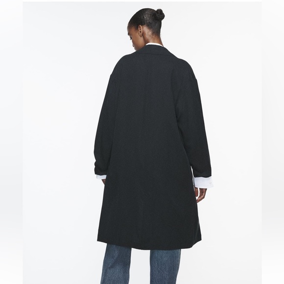 Zara NWT Navy Flowy Trench Coat size L - Picture 4 of 11